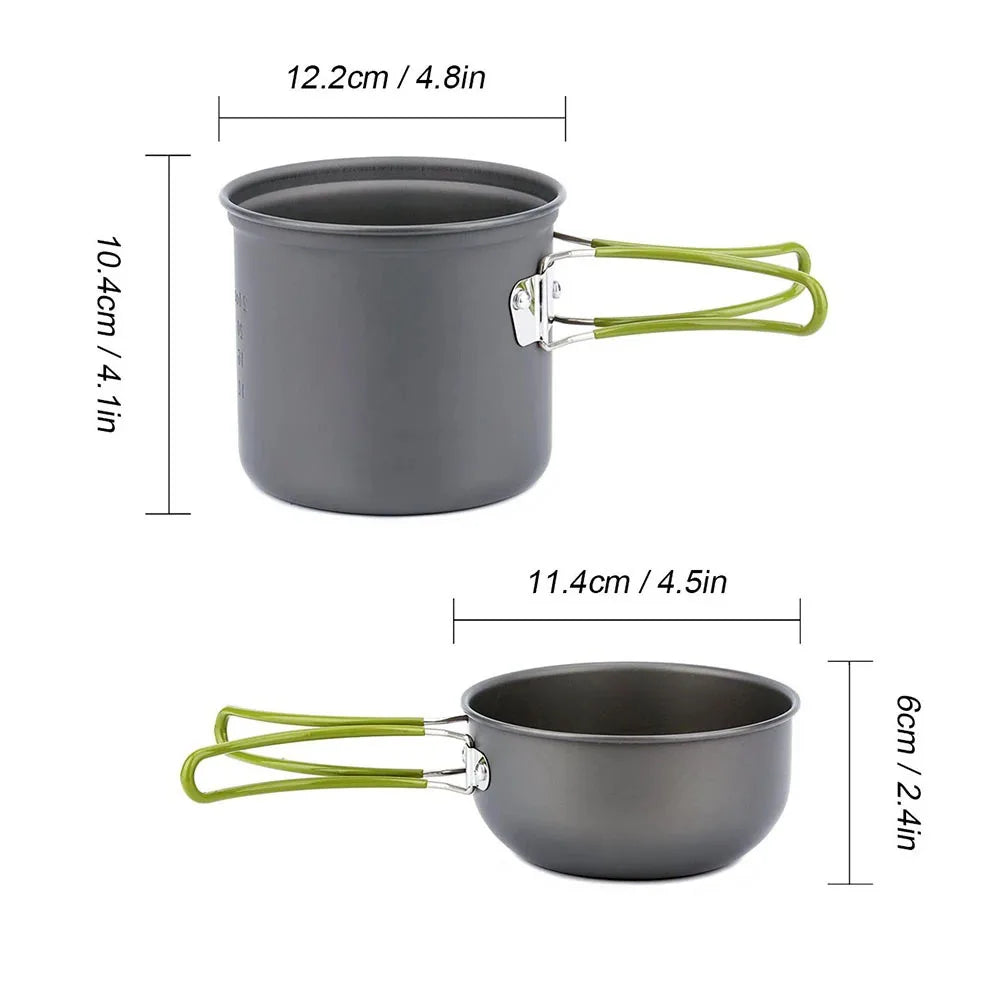 Camping Cookware Kit with Stove Green